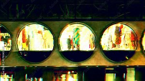 Cyberpunk video art. Abstract footage with noise and glitch effect. Animated photos of architectural structures. Vj loop club animation. Motion graphic design.