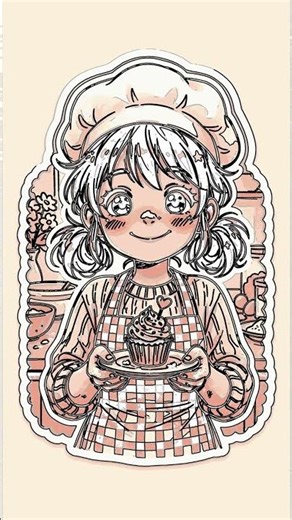 How to Draw a Cute Baker Girl with a Cupcake (Easy!)