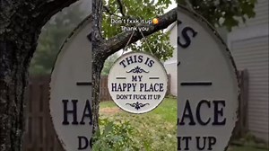 Happy Place – Vintage Statement Metal Sign, "This Is My Happy Place Don't Fuck It Up" Round Garden Wall Decor, Hanging Signs & Plaques, Funny Home Decorative for Front Door(Medium)