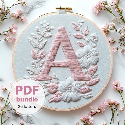 Floral Letter Embroidery Pattern for Beginners (PDF Download) - Etsy