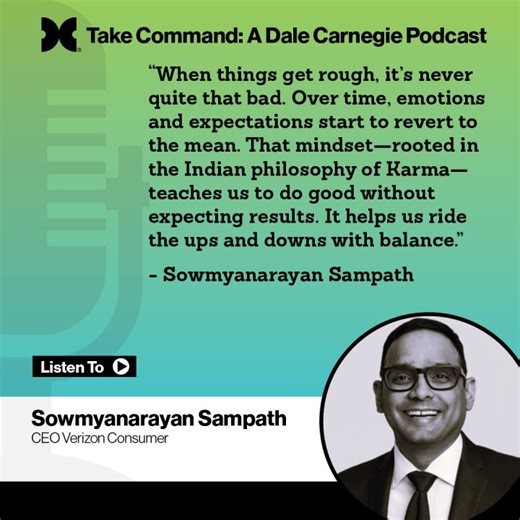 “When things get rough, it’s never quite that bad. Over time, emotions and expectations start to revert to the mean. That mindset—rooted in the Indian philosophy of Karma—teaches us to do good without expecting results. It helps us ride the ups and downs with balance.” — Sowmyanarayan Sampath, Verizon Consumer CEO. This powerful insight from Sampath speaks directly to a timeless leadership principle: lead with #purpose, not expectation. In our latest episode of Refocus and Rise: Thrive in the Er