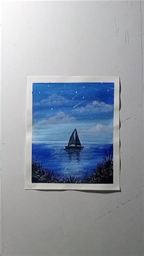 Beautiful Night Ocean Painting with Boat | Easy Acrylic Painting Tutorial 🌙🎨