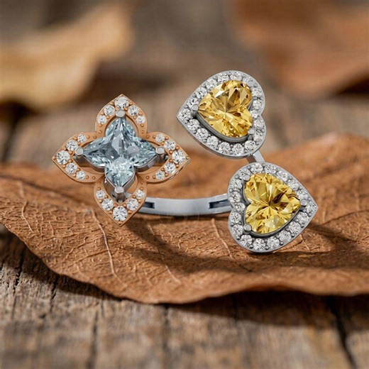 Fancy Center and Yellow Heart Engagement Ring, Anniversary Ring, Birthday Gift for Her - Etsy