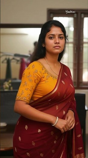 How to style like Yazhini ❤️🥻 77 | Beautiful Sheer maroon Saree with Yellow Blouse