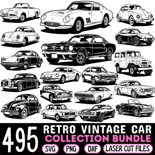 Retro Car Collection Laser Cut Files: Vintage Vehicle SVG, PNG, DXF - Etsy