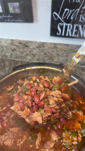 Instant Pot BBQ Pork & Red Beans 🫘🐷 Add a picnic roast, 1 lb dry red beans, 1 diced onion, 1 diced green bell pepper, 1 diced red bell pepper, 1 diced orange bell pepper, 5 cloves minced garlic, chopped Swiss chard stems, 1 can mild Rotel, 1½ cups barbecue sauce, 4½ cups chicken broth, 2 tablespoons Worcestershire sauce, 2 teaspoons smoked paprika, 1 teaspoon each garlic powder, onion powder, black pepper, and mustard. Pressure cook on High for 60 minutes with a 20-minute natural release. Shre