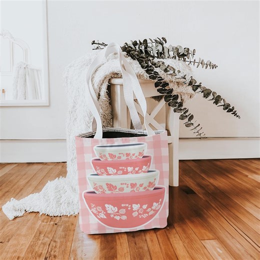 Pink Gooseberry Pyrex Inspired Tote Bag, Vintage Kitchenware Tote, Pyrex Nesting Bowls Thrifting Bag, Retro Kitchenware Lover Gifts - Etsy