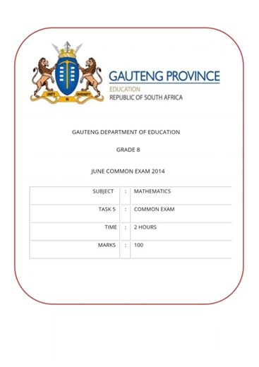 Grade 8 Mathematics 2014 #exams #tests #fyp #math #maths #mathematics #pastyearpapers #resources #grade8 #grade8math