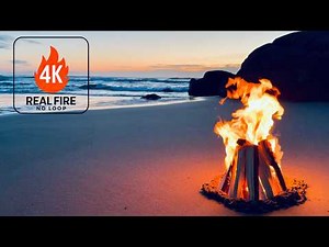 Real Campfire on the Beach - Rogue Wave Surprise in 4K! | Ocean ASMR Sounds