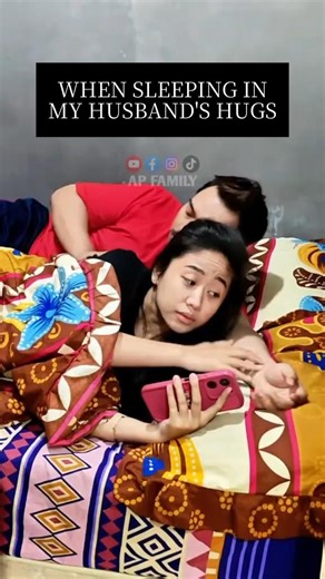 WHEN SLEEPING IN MY HUSBAND'S HUGS #shorts #husbandwife #couplecomedy #funny #humor #apfamily