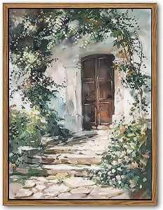 Floating Framed Canvas Vintage Wall Art, Rustic Cottage Spring Garden Oil Paintings Print, Country Floral Pictures Wall Decor for Living Room Bedroom Office Home Decor 8x10 inch