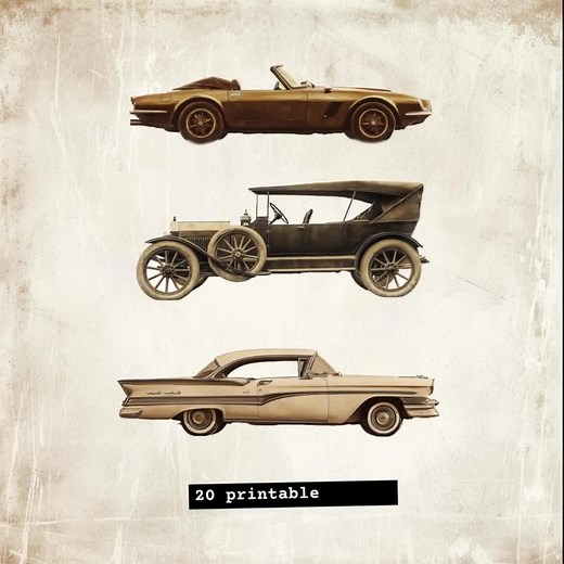 Retro Rides: 20 Printable Vintage Car Photos, Junk Journal Ephemera Pack, Digital Collage Sheet, Scrapbook Kit, Fussy Cut, Antique Car PNG - Etsy