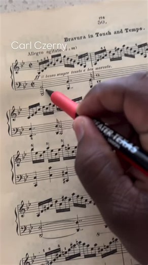 @piano__chops “Op. 740, No. 50” by Czerny. This is a brilliant technical étude that focuses on finger independence, velocity, and clarity, demanding a high level of control and precision from the pianist. While the right hand often appears virtuosic and busy, the true melodic interest in this étude is carried in the bass clef, requiring careful attention to the left hand to ensure the musical line is clearly projected. By consciously following the notes in the bass clef, the melody emerges with 