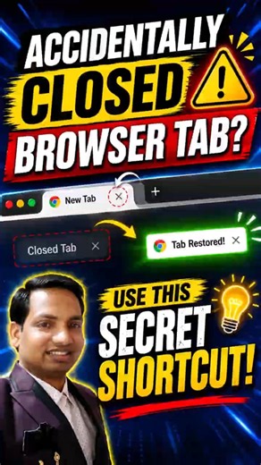 Accidentally Closed Browser Tab? 😱 Use This Secret Shortcut! #tips #pc #shorts #laptop