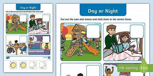 Day or Night Cut and Paste Worksheet