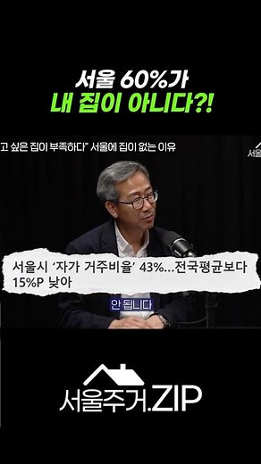 [서울주거.Zip] 서울시 '자가 거주비율' 43%, 전국평균보다 15%p 낮다?! #shorts #부동산 #서울부동산