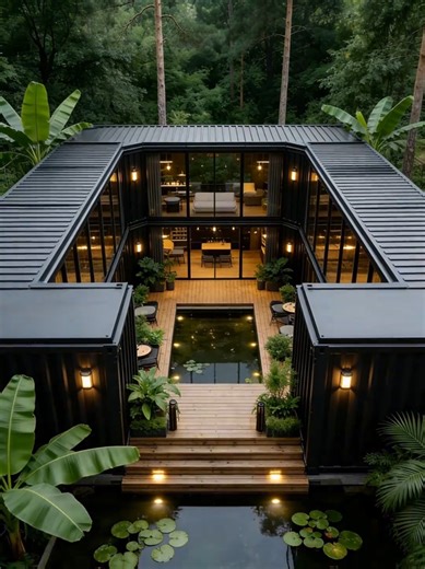 Phần 197: Thiết kế nhà container hình chữ U có hồ cá koi cực phẩm 🏊‍♂️✨ ​#nhàđẹpcontainer #containerhouse #thiếtkếkiếntrúc #nhàđẹp #homestaycontainer