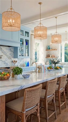 Pale Blue Kitchen with White Oak Island | Golden Kitchen & Bath