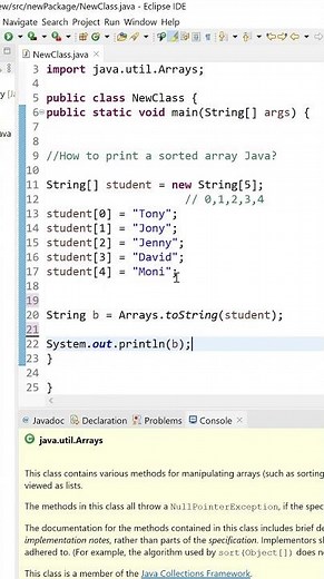 How to print a sorted array in Java 🤔🤔#shorts #youtubeshorts 😇