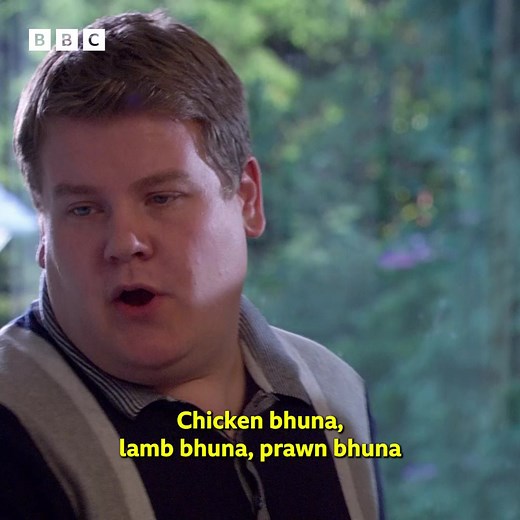 "Chicken bhuna, lamb bhuna, prawn bhuna, mushroom rice, bag of chips, keema naan and nine poppadoms." In this famous Gavin and Stacey clip, Smithy really really doesn't want to share. It's on BBC Four tonight at 10:30pm and BBC iPlayer. #BBC100 | BBC Archive