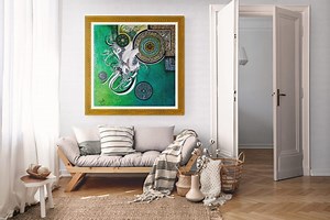 Peinture de calligraphie arabe moderne faite à la main : peinture originale d'art mural islamique du nom du prophète Mahomet. - Etsy France