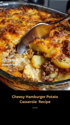 Cheesy Hamburger Potato Casserole 🍽️ This recipe combines ground beef and potatoes in a creamy, cheesy sauce, making it a satisfying choice for dinner. It's a great way to enjoy a filling meal that the whole family will love. 😍 Full recipe is on my page — right under my profile picture ⬆️