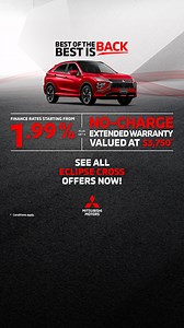 Get finance rates starting from 1.99% on your new Eclipse Cross with a No-Charge Extended Warranty. Explore our offers now. | Mitsubishi Motors Canada | Facebook
