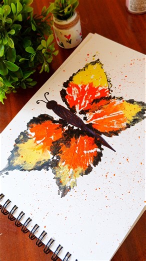 Butterfly leaf painting 🤯🍃🦋 #shortsvideo​​ #easypainting​​ #paintingideas​​ #diy​​ #drawing​​
