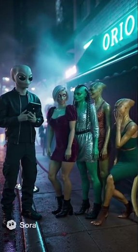 Alien Grey Bouncer and Reptilian Woman – Hyper-Realistic AI Sci-Fi Scene