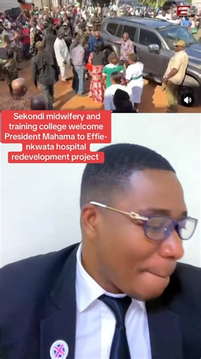 Students of Sekondi Midwifery and nursing training college welcome President Mahama to Effia-Nkwanta hospital redevelopment project in Sekondi | Olando Gh