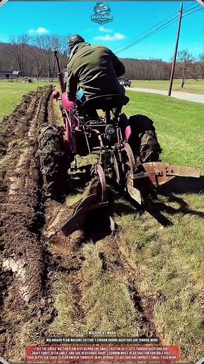Moldboard Plow Machine Cutting 1 Furrow During Backyard Sod Turning Work