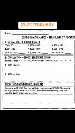 Grade 4 Mathematics Learning Activities for Week 7