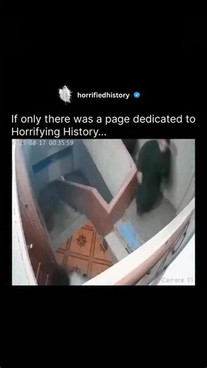 Horrifying History on Instagram: "The security camera footage captures a violent incident on a staircase where two men are fighting someone. Their physical altercation results in the man in the dark outfit losing his balance and falling backward down the stairs, followed immediately by the second man (in white) who tumbles over the banister. The incident is marked by loud screams by two women rushing down the stairs."