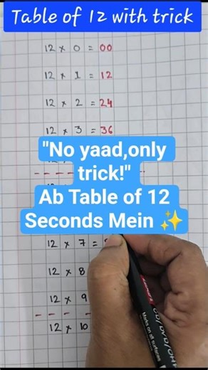 Table of 12 with a trick only! 🤩🔢 #Math #tricks #trending #shorts #mentalmath