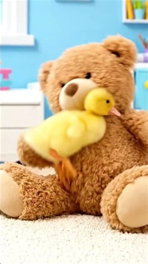 “Duckling Plays with Teddy Bear 🐤🧸