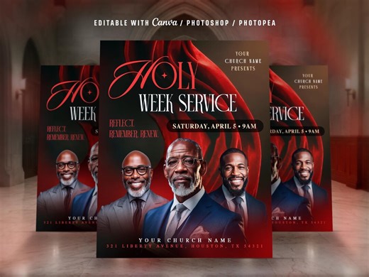 Easter Church Flyer Template: Church Event Design, Holy Week Service Program (canva & Photoshop Editable) - Etsy