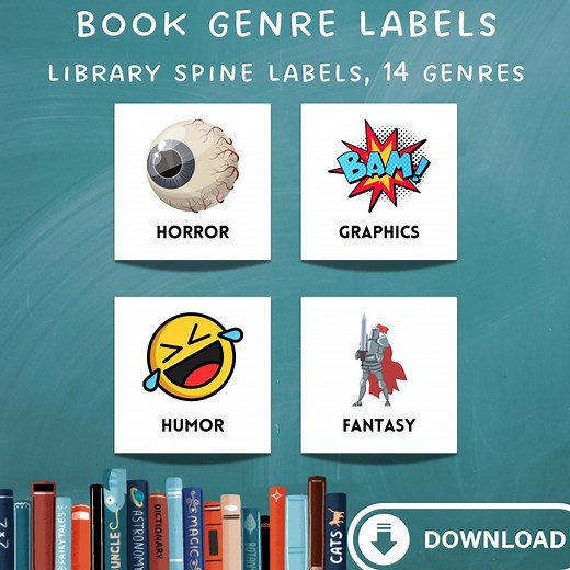 Printable Fiction Genre Book Spine Labels, Library Organization (PDF Download) - Etsy