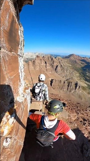 Climbing the Class 4 chimney on North Maroon Peak #climbing #maroonbells #hiking #colorado #14ers