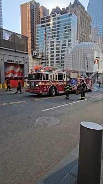 Brand New FDNY Ladder 10 "Ten Truck" Arriving Home On Liberty Street In Lower Manhattan, New York