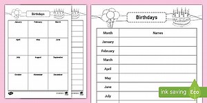 Birthday Calendar Sheets