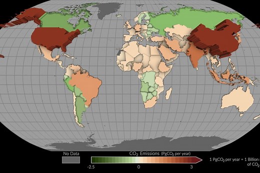 Este impactante mapa de la NASA revela qué países son los que más CO₂ emiten