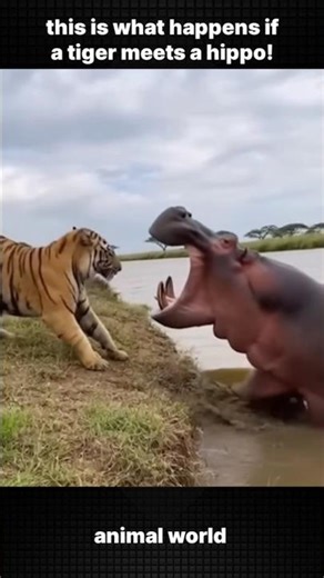 What Happens When a Tiger Meets a Hippo by the River? #tiger #hippo