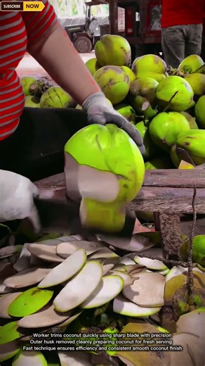 Fast Coconut Cutting Process Using Sharp Blade For Clean Opening