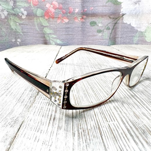 Rectangular Reading Glasses (53[]16-135) Brown With Rhinestone Accents - Etsy