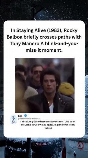 In Staying Alive (1983), Rocky Balboa briefly crosses paths with Tony Manero