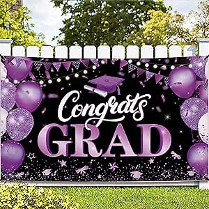 KatchOn, XtraLarge Congrats Grad Banner - 72x44 Inch, Congratulations Banner | Class of 2026, Purple and Black 2026 Graduation Decorations | Graduation Party Decorations | Grad Party Decorations 2026