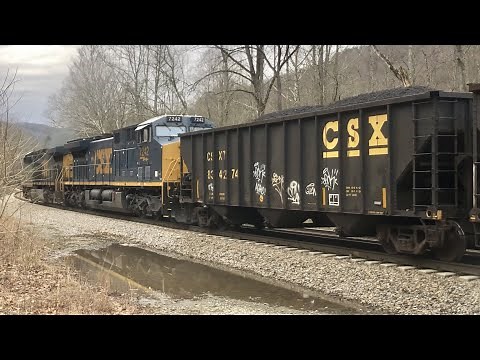 Coal Train Makes Sudden Stop & Starts Quickly Jellico, Tennessee, Steam Engine Corbin Kentucky CSX