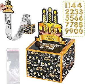 Amazon.com: Birthday Money Pull Box, Money Box for Cash Gift, A Fun Way to Give Cash Gifts to Close Family and Friends on Their Birthdays (Black Gold) : Toys & Games