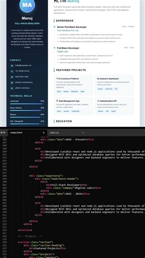 How to Create Responsive Resume Website using HTML and CSS | Resume CV design in HTML CSS #shorts