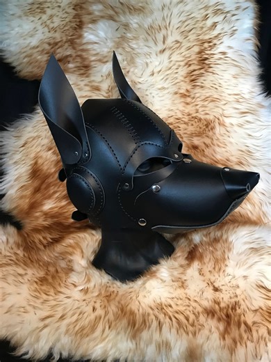 Genuine Leather Handmade Dog Pup Fox Foxy Mask Puppy Black Leather With Removable Muzzle - Etsy